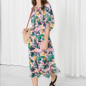 Tropical print midi kaftan dress
